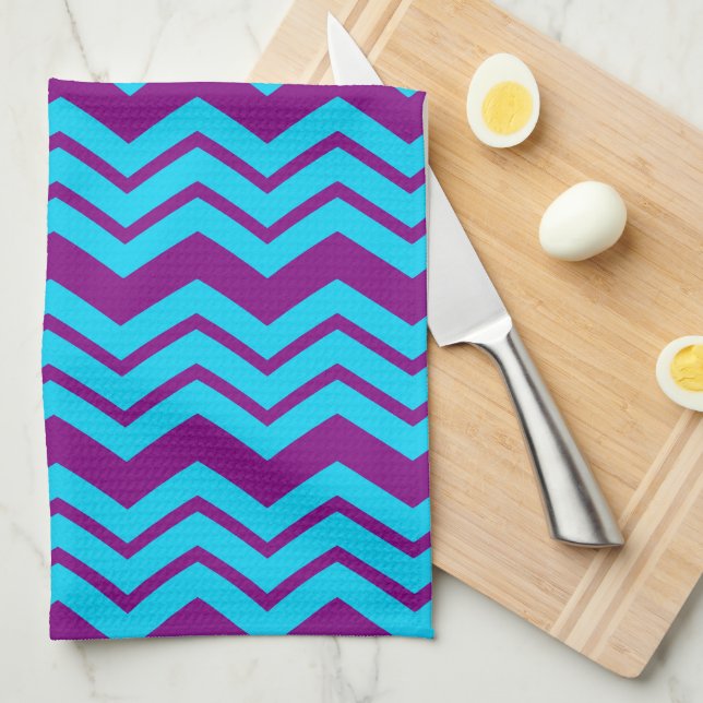 Blue Purple Chevron Zigzag Design  Kitchen Towel (Quarter Fold)