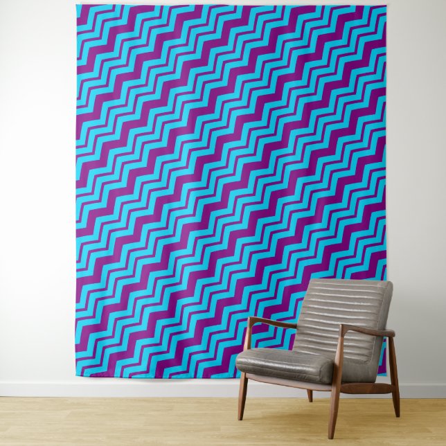 Blue Purple Chevron Zigzag Design  Tapestry (In Situ)