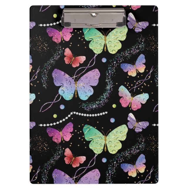 Blue Purple Chic Butterflies Pattern Clipboard (Front)