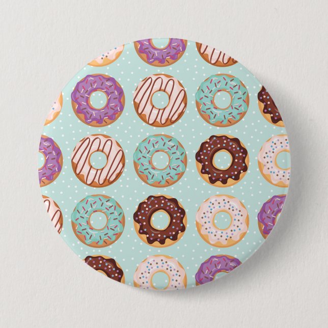  Blue, Purple, Chocolate Iced Donuts Bakery Treat Button (Front)