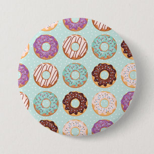Blue, Purple, Chocolate Iced Donuts Bakery Treat Button