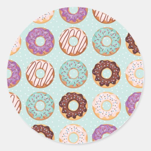  Blue Purple Chocolate Iced Donuts Bakery Treat Classic Round Sticker