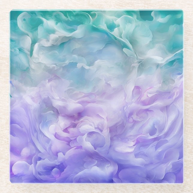Blue & purple cloud swirl glass coaster (Front)