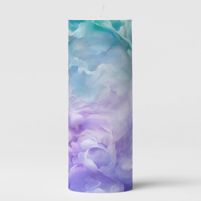 Blue & purple cloud swirl pillar candle (Front)