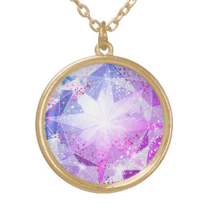 Blue Purple Compass Gemstone Rhinestone Look Gold Plated Necklace