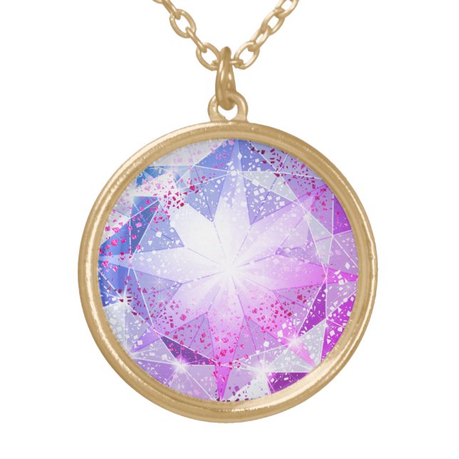 Blue Purple Compass Gemstone Rhinestone Look Gold Plated Necklace (Front)