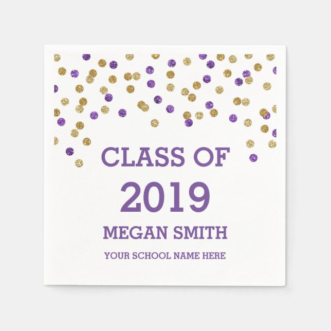 Blue Purple Confetti Class of 2019 Graduation Napkins (Front)
