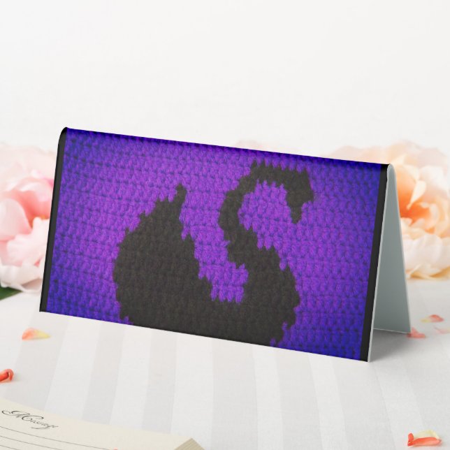 Blue Purple Cool Black Swan Designer Crochet Print Table Tent (In SItu (Wedding))