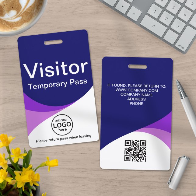 Blue Purple Corporate Visitor Pass ID QR Code Badge (Creator Uploaded)