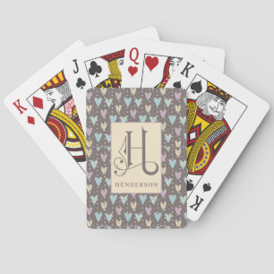 Blue Purple Cream Hearts Pattern H Monogram, Bicyc Poker Cards