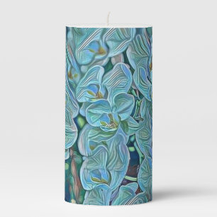 Blue purple cute orchid flowers painting  pillar candle