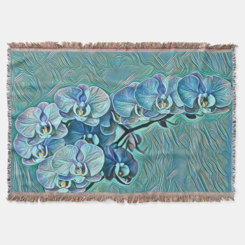 Blue purple cute orchid flowers painting  throw blanket