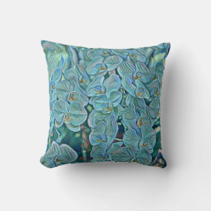 Blue purple cute orchid flowers painting throw pillow