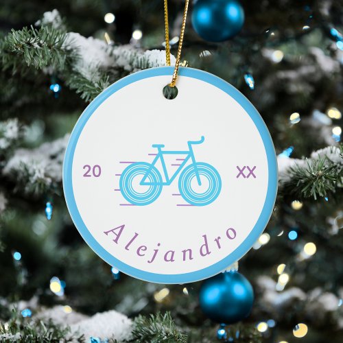 Blue &amp; Purple Cycling Design Bicycle Personalized Ceramic Ornament