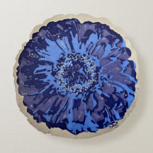 Blue & Purple Daisy (Grey) Round Pillow