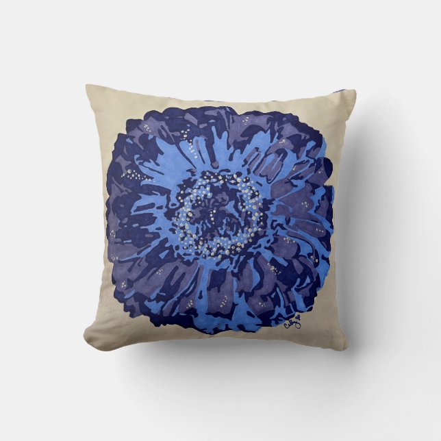 Blue & Purple Daisy (Periwinkle) Throw Pillow (Front)