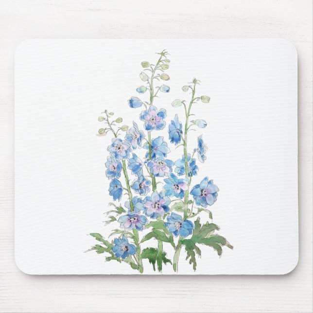 blue purple delphinium ink and watercolor mouse pad (Front)