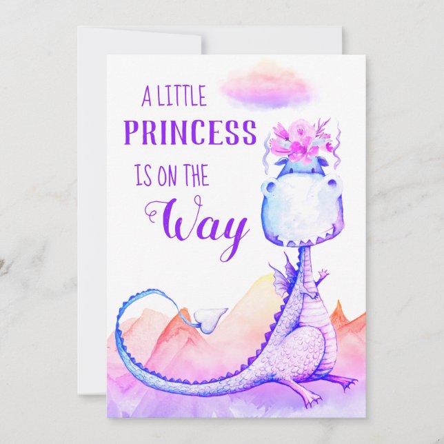 *~* Blue Purple Dragon Baby Girl Shower Invitation (Front)