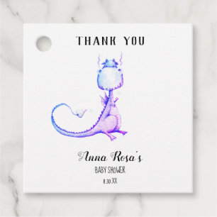 * Blue Purple Dragon Cute Baby Shower Thank You Favor Tags