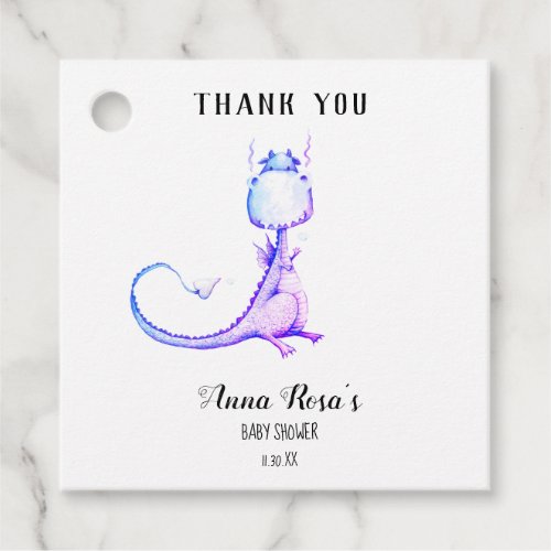  Blue Purple Dragon Cute Baby Shower Thank You Favor Tags