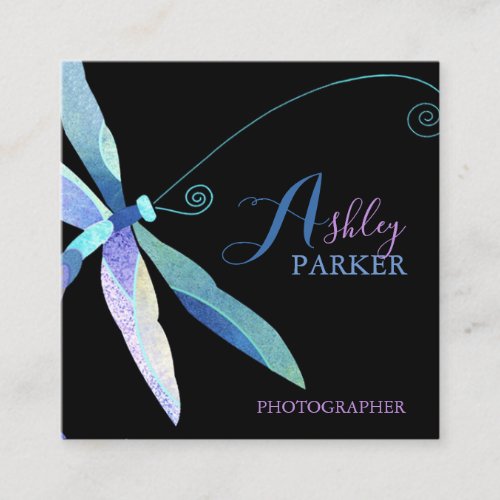 Blue Purple Dragonfly Square Business Card