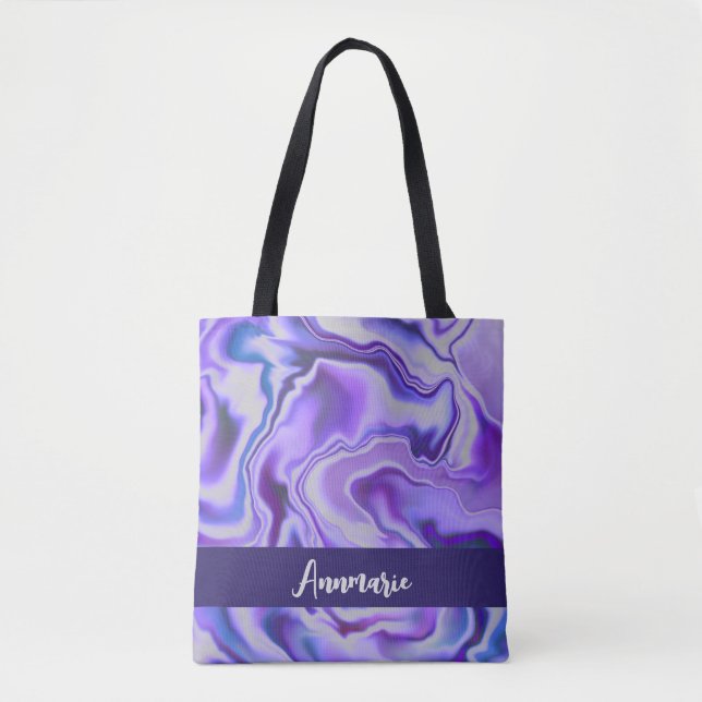 Blue & Purple Elegant Marble Abstract Personalized Tote Bag (Front)