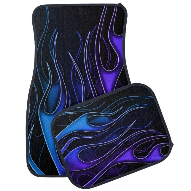 Blue & Purple Flames Car Floor Mat (Set)