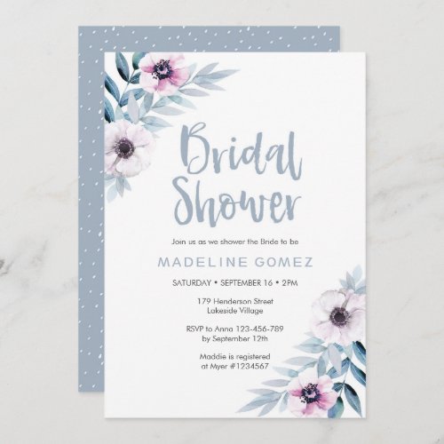 Blue purple floral Bridal Shower Invitation