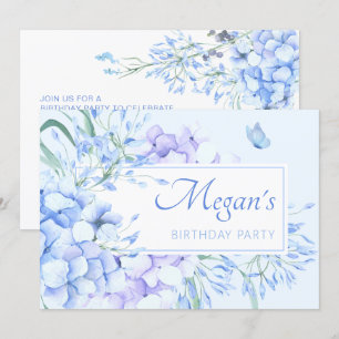 Blue purple floral elegant birthday invitation