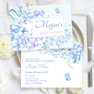 Blue purple floral elegant bridal shower invitation