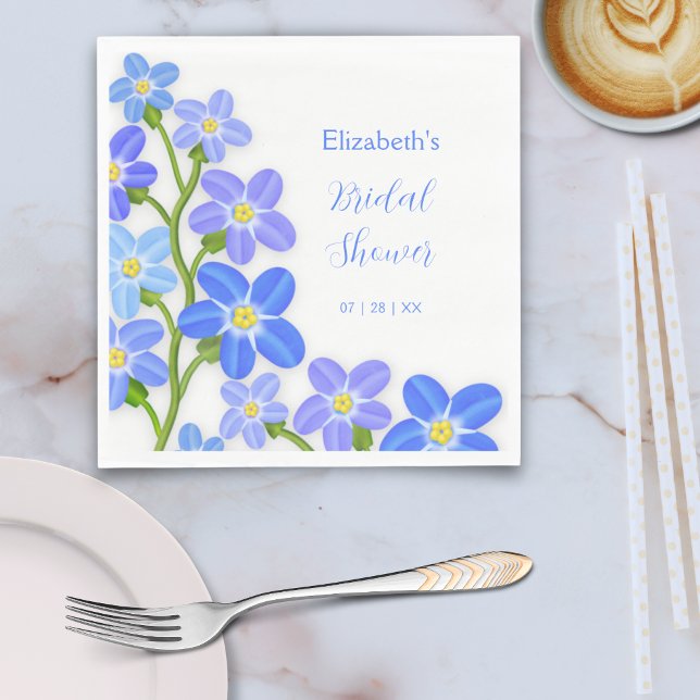 Blue Purple Floral Forget-Me-Nots Bridal Shower  Napkins (Blue Purple Floral Forget-Me-Nots Bridal Shower Napkins)