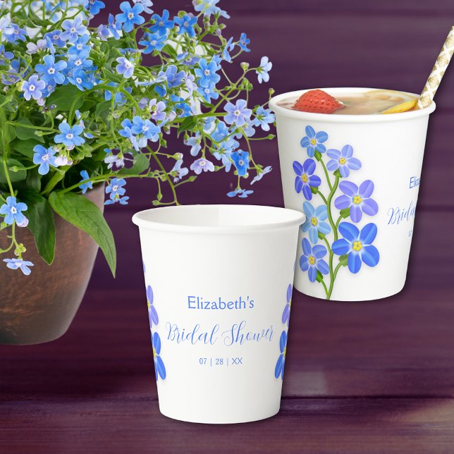 Blue Purple Floral Forget-Me-Nots Bridal Shower  Paper Cups (Blue Purple Floral Forget-Me-Nots Bridal Shower Paper Cups)