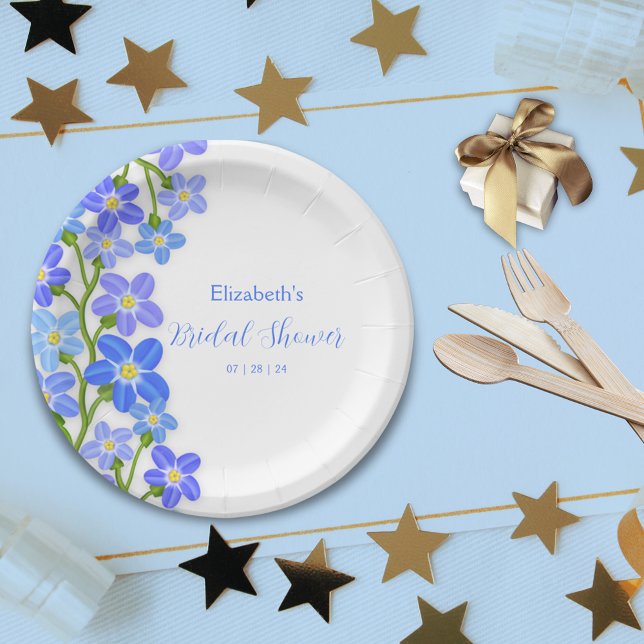 Blue Purple Floral Forget-Me-Nots Bridal Shower Paper Plates (Blue Purple Floral Forget-Me-Nots Bridal Shower Paper Plates)