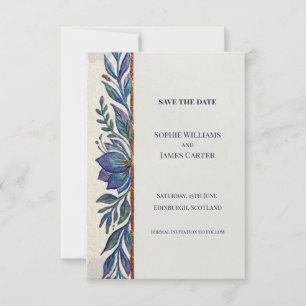 Blue Purple Floral Save The Date Card