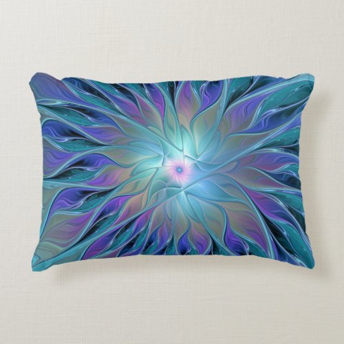Blue Purple Flower Dream Abstract Fractal Art Accent Pillow