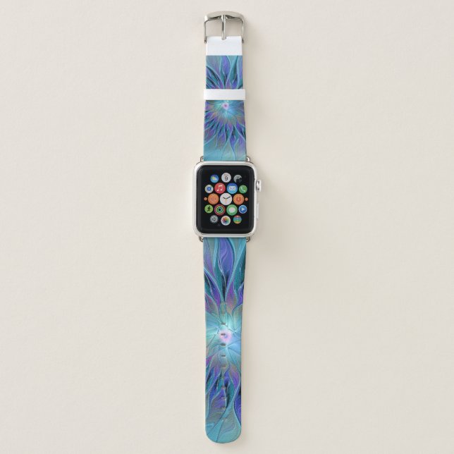 Blue Purple Flower Dream Abstract Fractal Art Apple Watch Band (Front)
