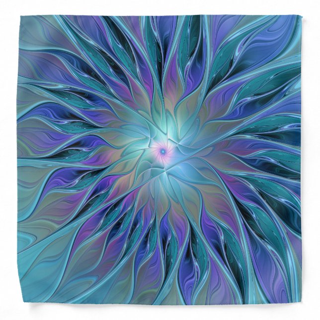 Blue Purple Flower Dream Abstract Fractal Art Bandana (Front)