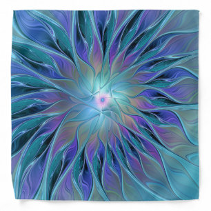 Blue Purple Flower Dream Abstract Fractal Art Bandana
