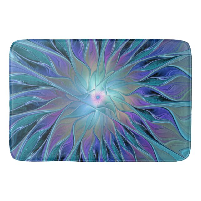 Blue Purple Flower Dream Abstract Fractal Art Bath Mat (Front)