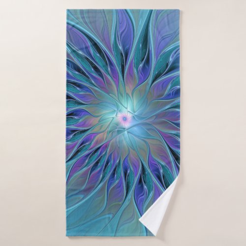 Blue Purple Flower Dream Abstract Fractal Art Bath Towel