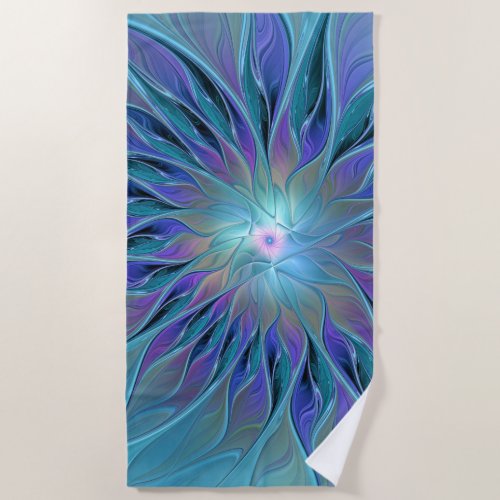 Blue Purple Flower Dream Abstract Fractal Art Beach Towel