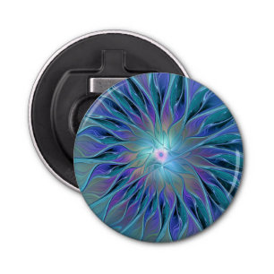 Blue Purple Flower Dream Abstract Fractal Art Bottle Opener