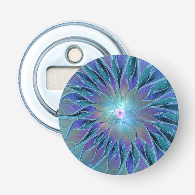 Blue Purple Flower Dream Abstract Fractal Art Bottle Opener (Front)