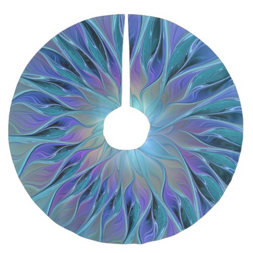Blue Purple Flower Dream Abstract Fractal Art Brushed Polyester Tree Skirt