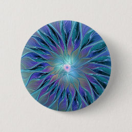 Blue Purple Flower Dream Abstract Fractal Art Button