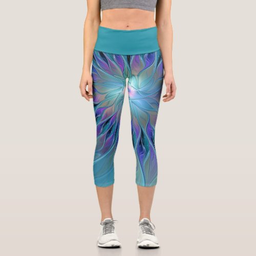 Blue Purple Flower Dream Abstract Fractal Art Capri Leggings