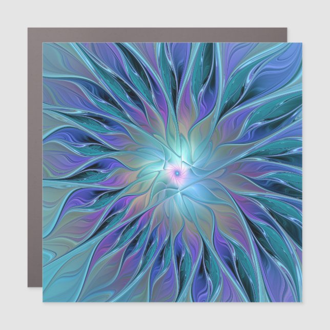Blue Purple Flower Dream Abstract Fractal Art Car Magnet (Front)