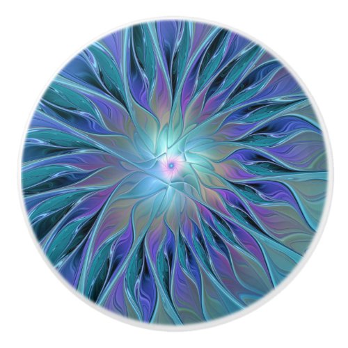 Blue Purple Flower Dream Abstract Fractal Art Ceramic Knob