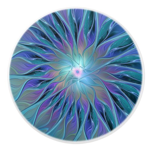 Blue Purple Flower Dream Abstract Fractal Art Ceramic Knob