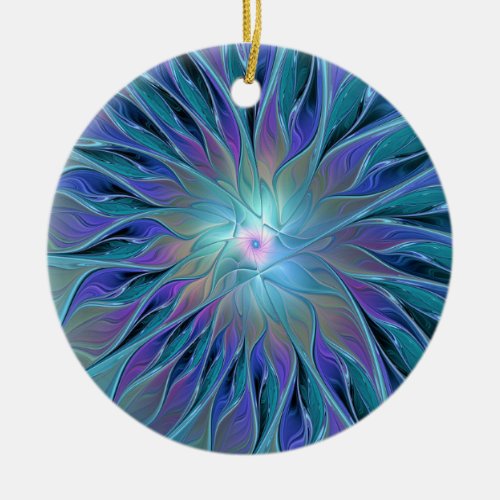 Blue Purple Flower Dream Abstract Fractal Art Ceramic Ornament